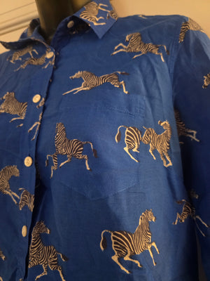 Womens Zara Zebra Royal Blue Multi Blouse - (Size 0P) - Gently Used