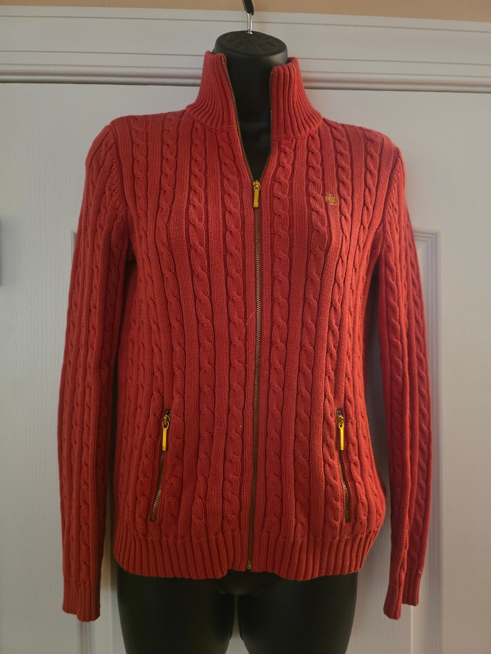 Womens Lauren Ralph Lauren Full Zippered Cable Knit Sweater (Size Extra Small) - Gently Used