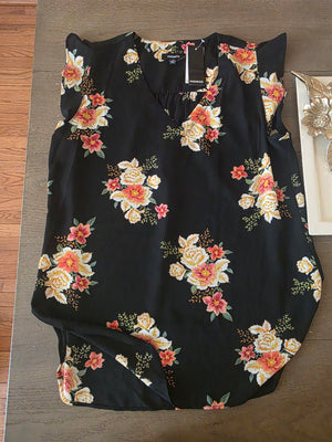 Womens Floral Black Bouquet Blouse (Size Medium)