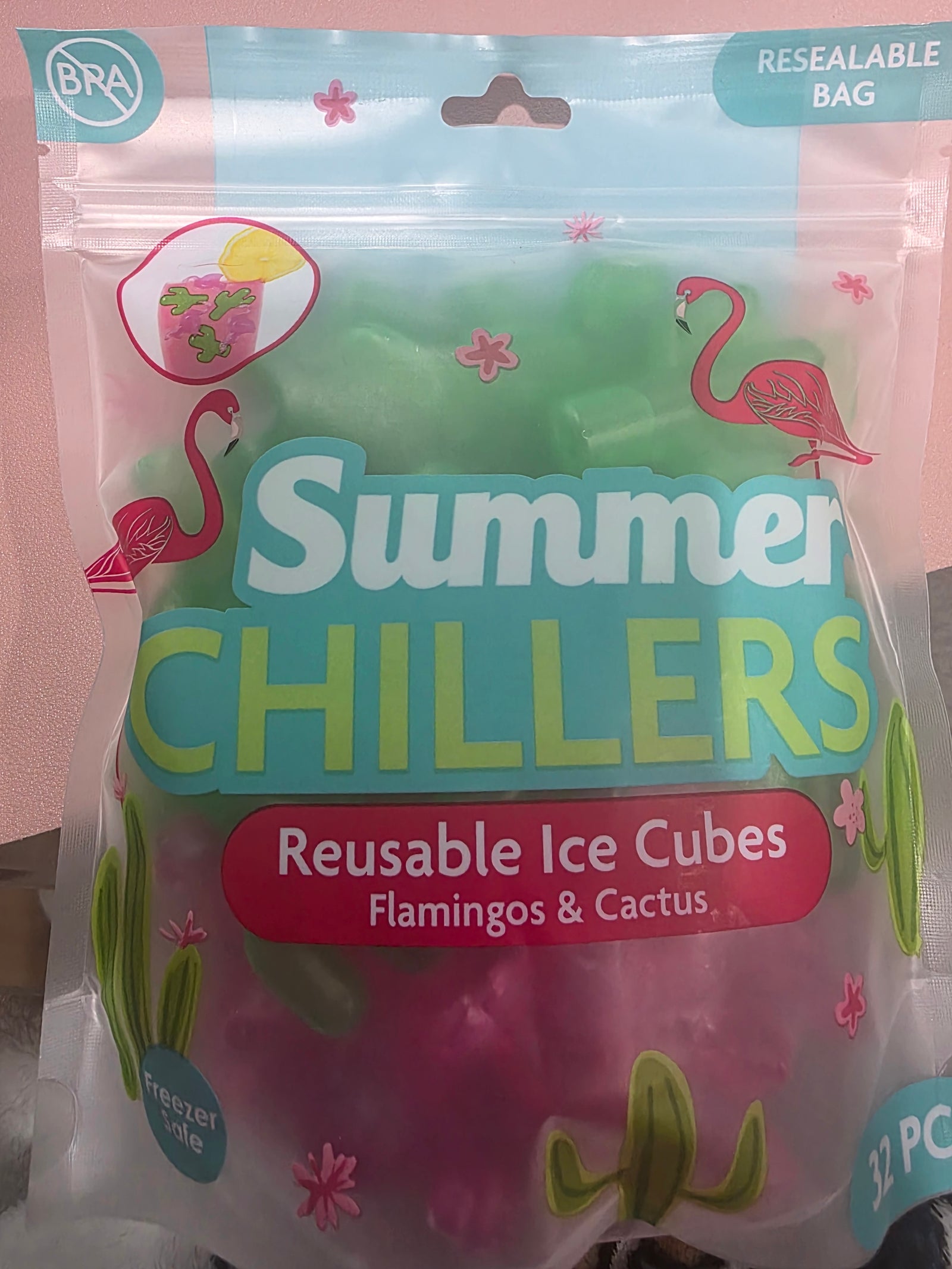Summer Chillers Flamingos and Cactus 32-Pc Reusable Ice Cubes