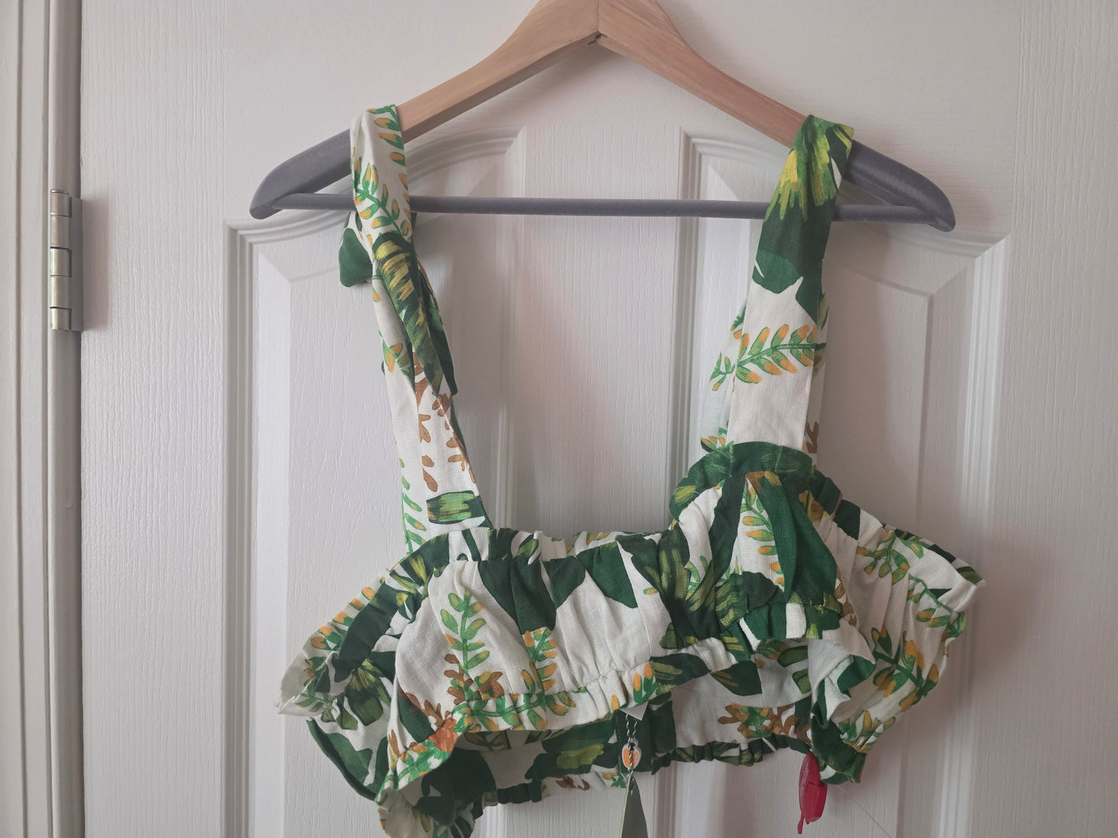 Farm Rio Tropical Forest Off-White Knot Sleeveless Crop Top