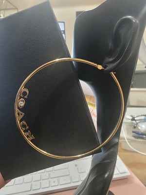 Large Gold Plated Signature Logo with Simulated Diamond Hoop Earrings