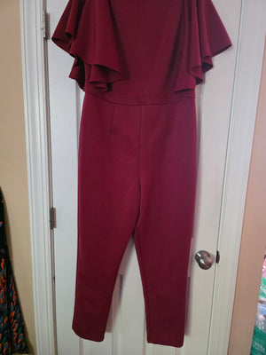Womens Asos Design Curve Burgundy Ruffle Jumpsuit (Size 14US, UK18, EU46)