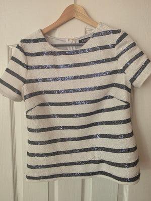 Lauren Ralph Lauren Blue and White Sequin Striped Blouse Size 4P