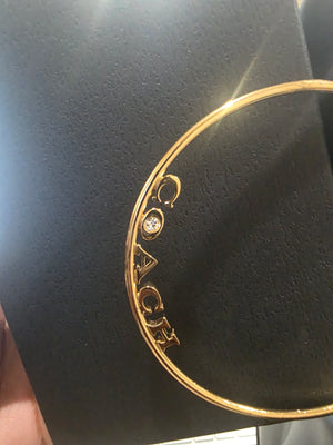 Large Gold Plated Signature Logo with Simulated Diamond Hoop Earrings