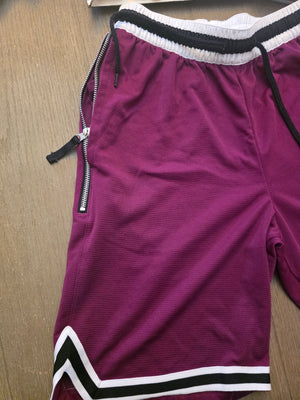 Unisex Burgundy Black and White Trim Athletic Shorts (Size Small) - Gently Used