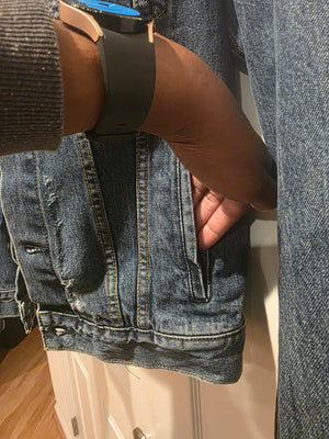 Levi's Original Trucker Ripped Denim Jean Dark Wash Frayed Jacket (Size Small)