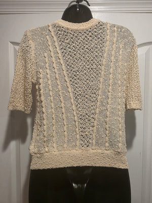 Zara Cream Beige Off-White Ivory Ecru Camisole Pointelle Sweater (Size Small)