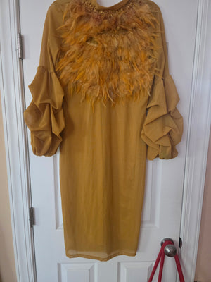 Womens Fashion Nova Yellow Feathered Dress (Size Large) - Brand New - No Tags - Never Worn 