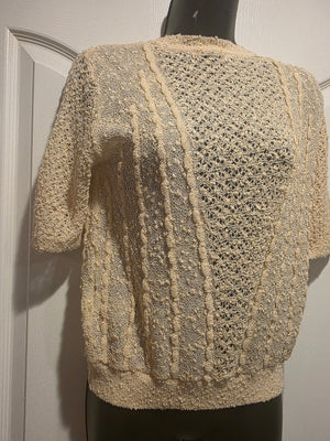 Zara Cream Beige Off-White Ivory Ecru Camisole Pointelle Sweater (Size Small)