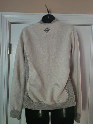 Womens Two Bits Equestrian Full Zip Stripe Beige Cardigan Full Zip Jacket (Size Small (S)) - Gently Used