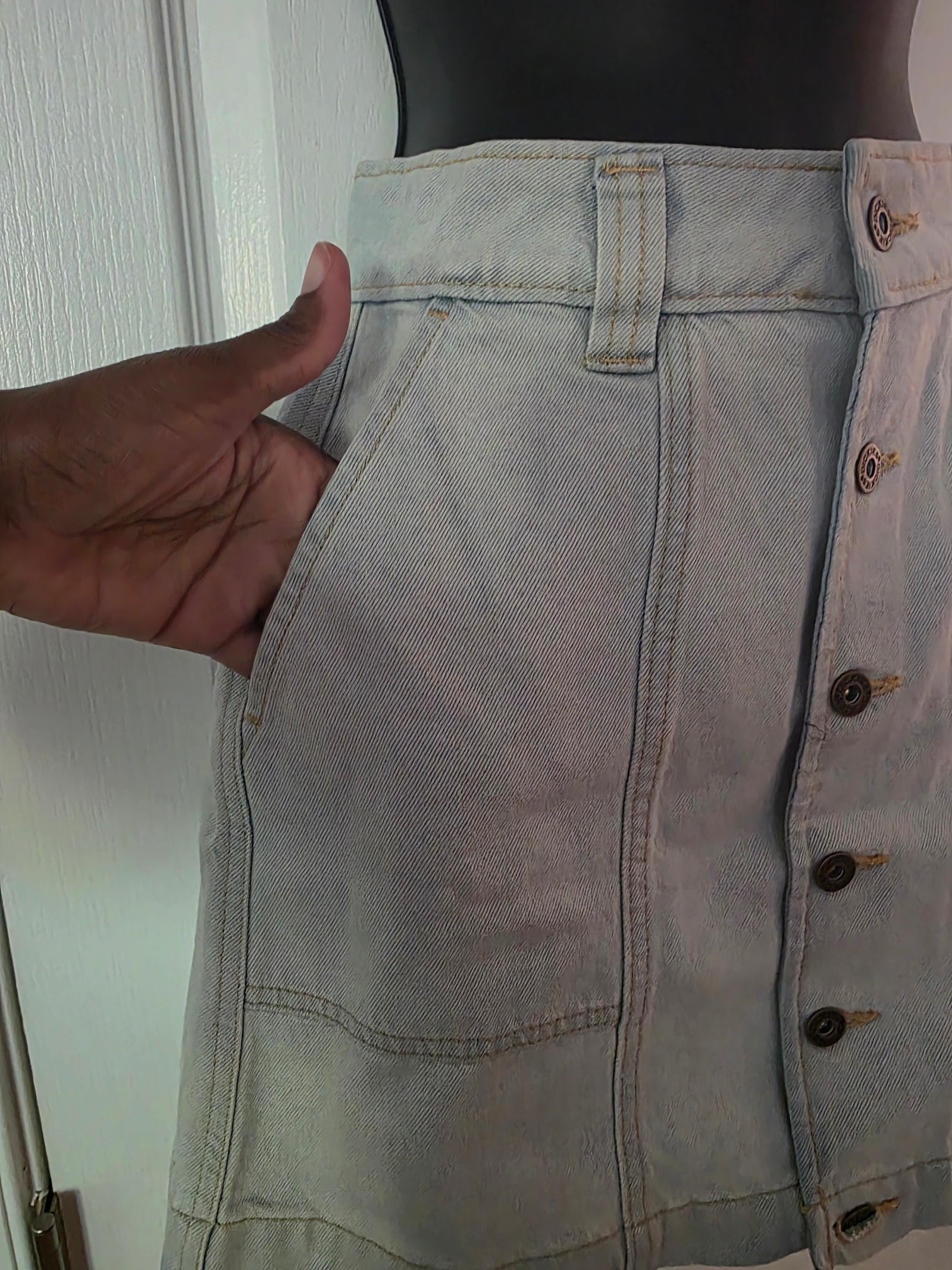 Womens Dickies Denim Button High Rise Mini Skirt (Size Medium)