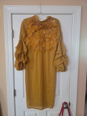 Womens Fashion Nova Yellow Feathered Dress (Size Large) - Brand New - No Tags - Never Worn 