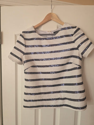 Lauren Ralph Lauren Blue and White Sequin Striped Blouse Size 4P
