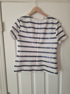 Lauren Ralph Lauren Blue and White Sequin Striped Blouse Size 4P