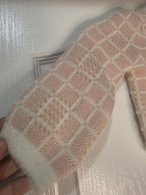 Cupcake and Cashmere Toddler/Girls (12 Months) Pink Cream Gold Threading Plaid Pattern Knit Cardigan