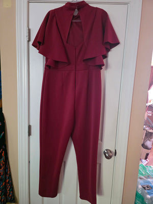 Womens Asos Design Curve Burgundy Ruffle Jumpsuit (Size 14US, UK18, EU46)