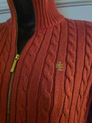 Womens Lauren Ralph Lauren Full Zippered Cable Knit Sweater (Size Extra Small) - Gently Used