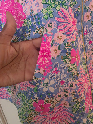 Lilly Pulitzer Pink Floral Jacket (Size Medium) Leonard Full Zip