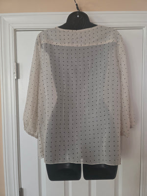 Womens Sheer Beige Polka Dot Flowy Top (Medium)