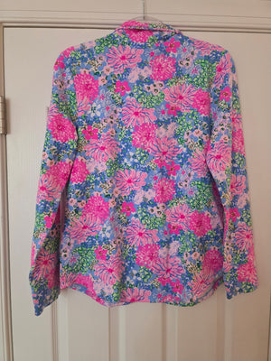 Lilly Pulitzer Pink Floral Jacket (Size Medium) Leonard Full Zip