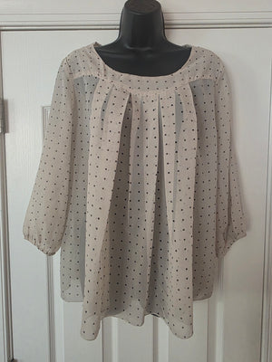 Womens Sheer Beige Polka Dot Flowy Top (Medium)