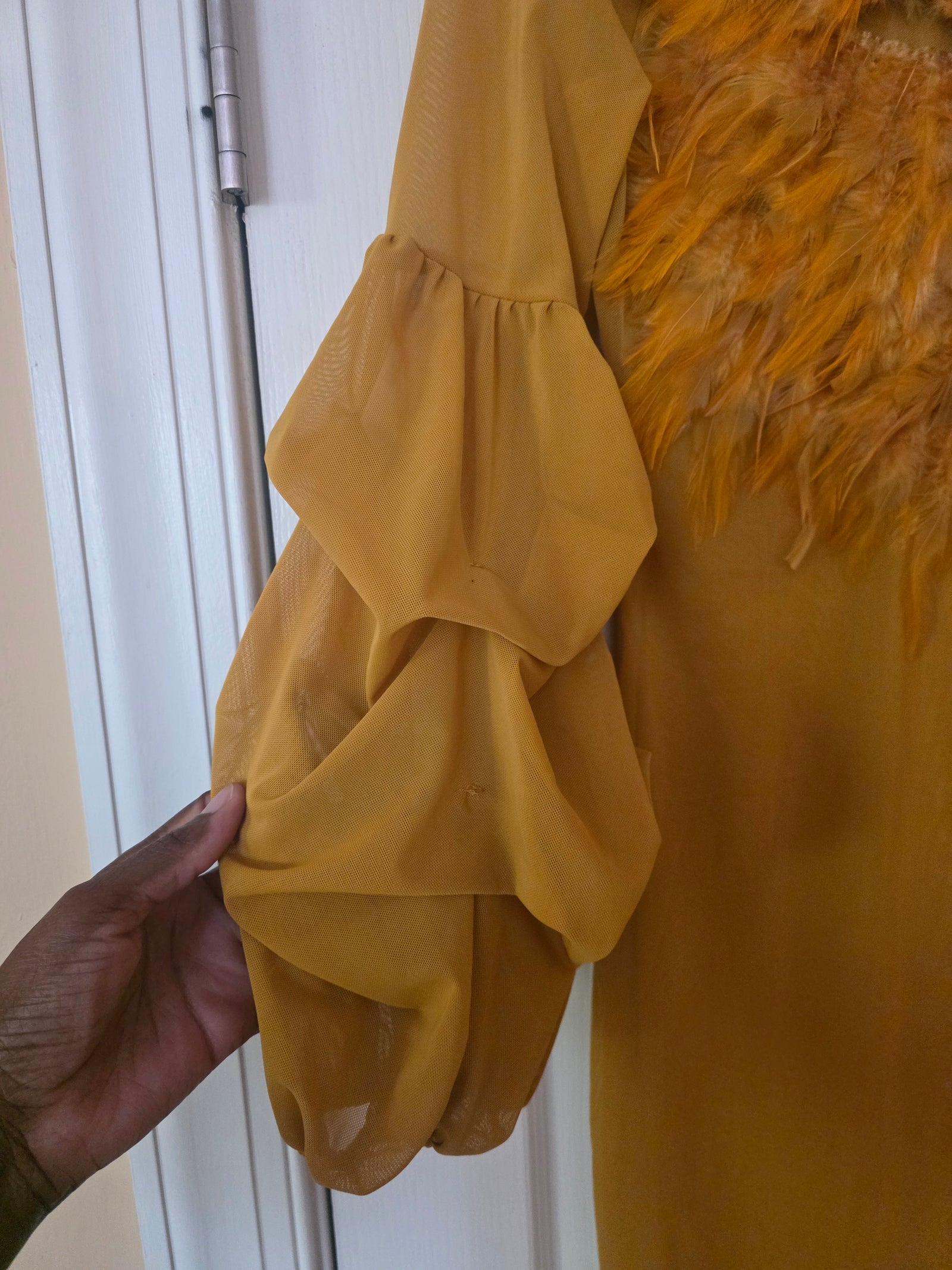 Womens Fashion Nova Yellow Feathered Dress (Size Large) - Brand New - No Tags - Never Worn 