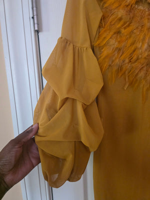 Womens Fashion Nova Yellow Feathered Dress (Size Large) - Brand New - No Tags - Never Worn 