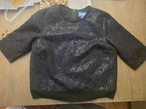 Womens Simply Vera Wang Quarter Length Sleeve Top Midnight Blue Black Detailing (Medium)