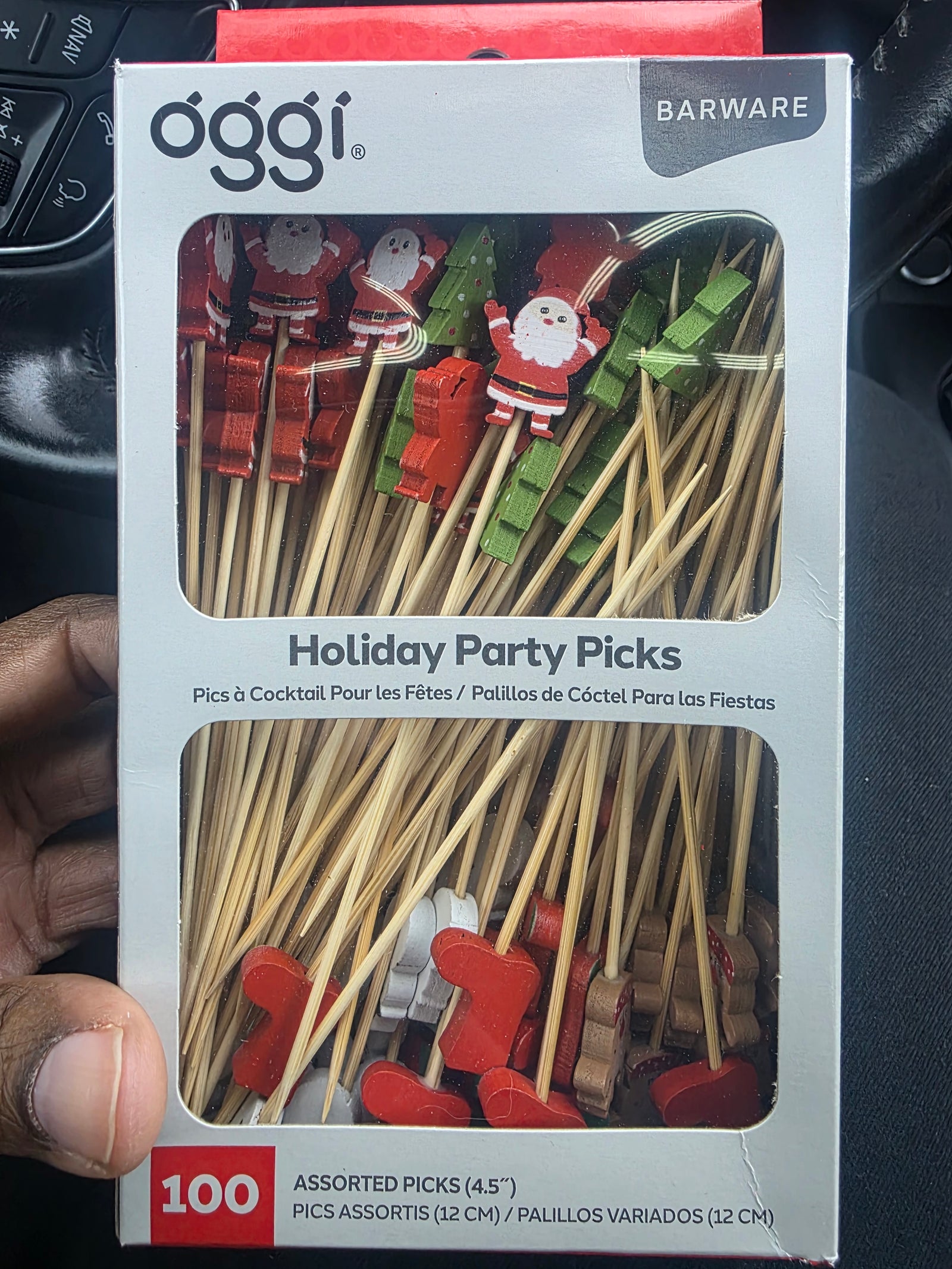 100 Assorted Picks, which include Christmas Trees, Santas, Snowmen, Mitten, and Rudolph