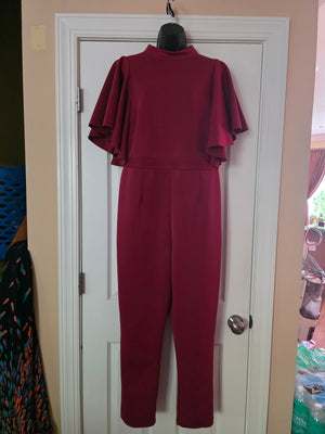 Womens Asos Design Curve Burgundy Ruffle Jumpsuit (Size 14US, UK18, EU46)