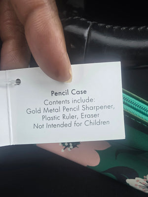 Kate Spade Floral Pencil Case Includes
Gold Metal Pencil Sharpener Plastic Ruler
Golden Colored Eraser