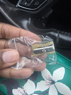 Kate Spade Floral Pencil Case Includes
Gold Metal Pencil Sharpener Plastic Ruler
Golden Colored Eraser