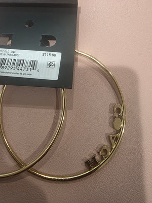 Large Gold Plated Signature Logo with Simulated Diamond Hoop Earrings