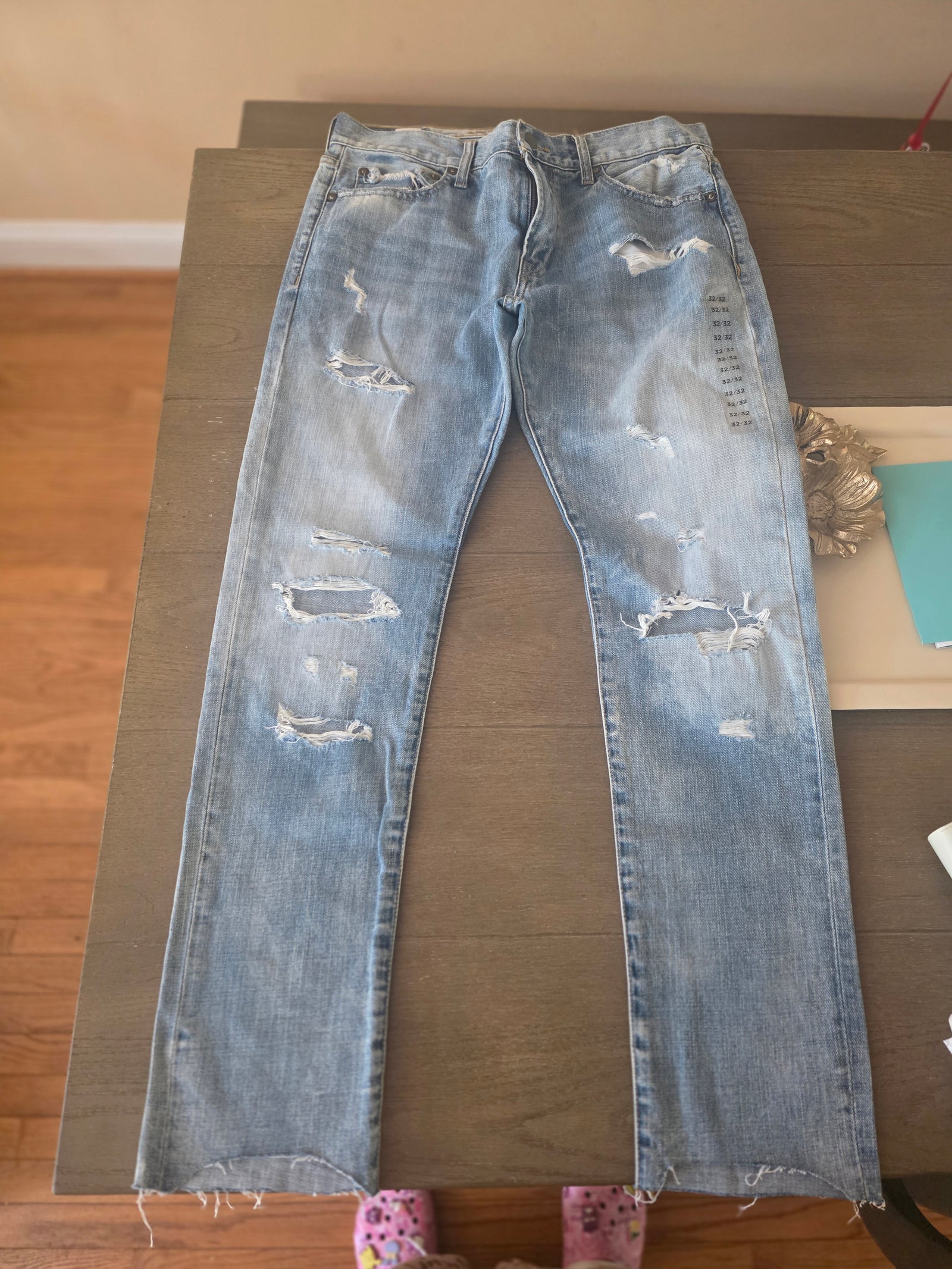 Mens Abercrombie & Fitch Slim Frayed Denim Jeans (32/32)