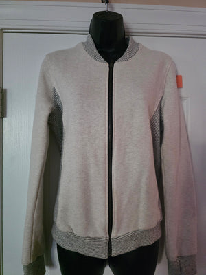 Womens Two Bits Equestrian Full Zip Stripe Beige Cardigan Full Zip Jacket (Size Small (S)) - Gently Used