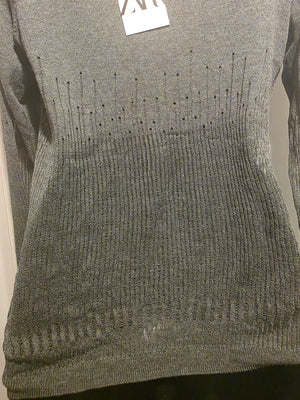 Zara Charcoal Heather Grey Camisole Pointelle Sweater (Size Medium)
