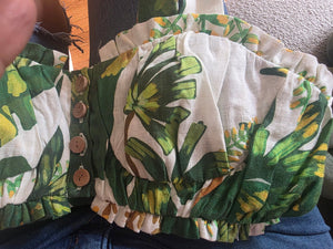 Farm Rio Tropical Forest Off-White Knot Sleeveless Crop Top