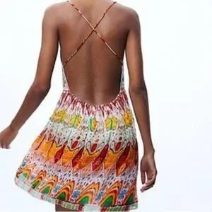 Embroidered Boho Criss Cross Mini Dress