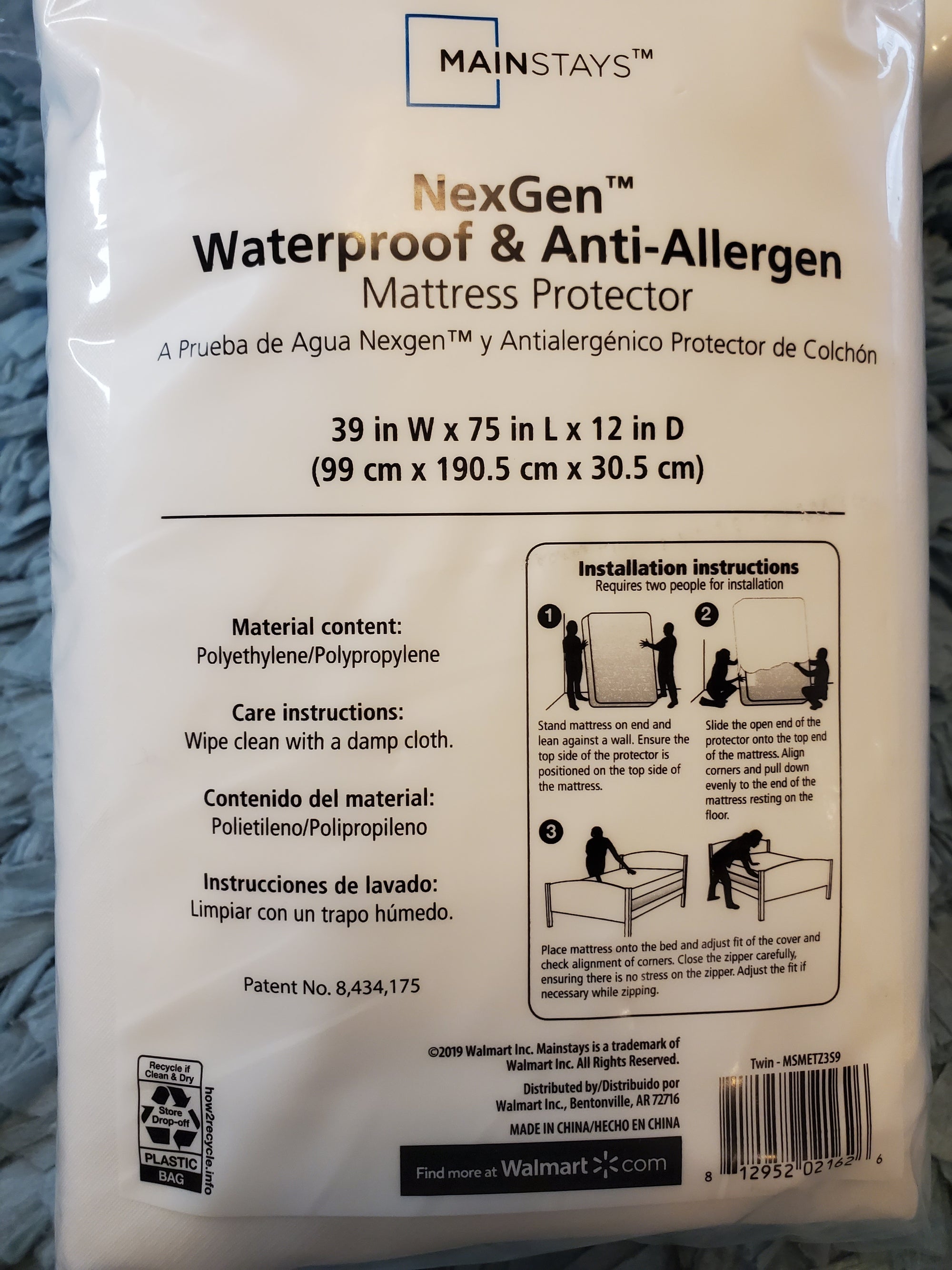 MAINSTAYS NexGen Waterproof & Anti-Allergen Mattress Protector (TWIN)