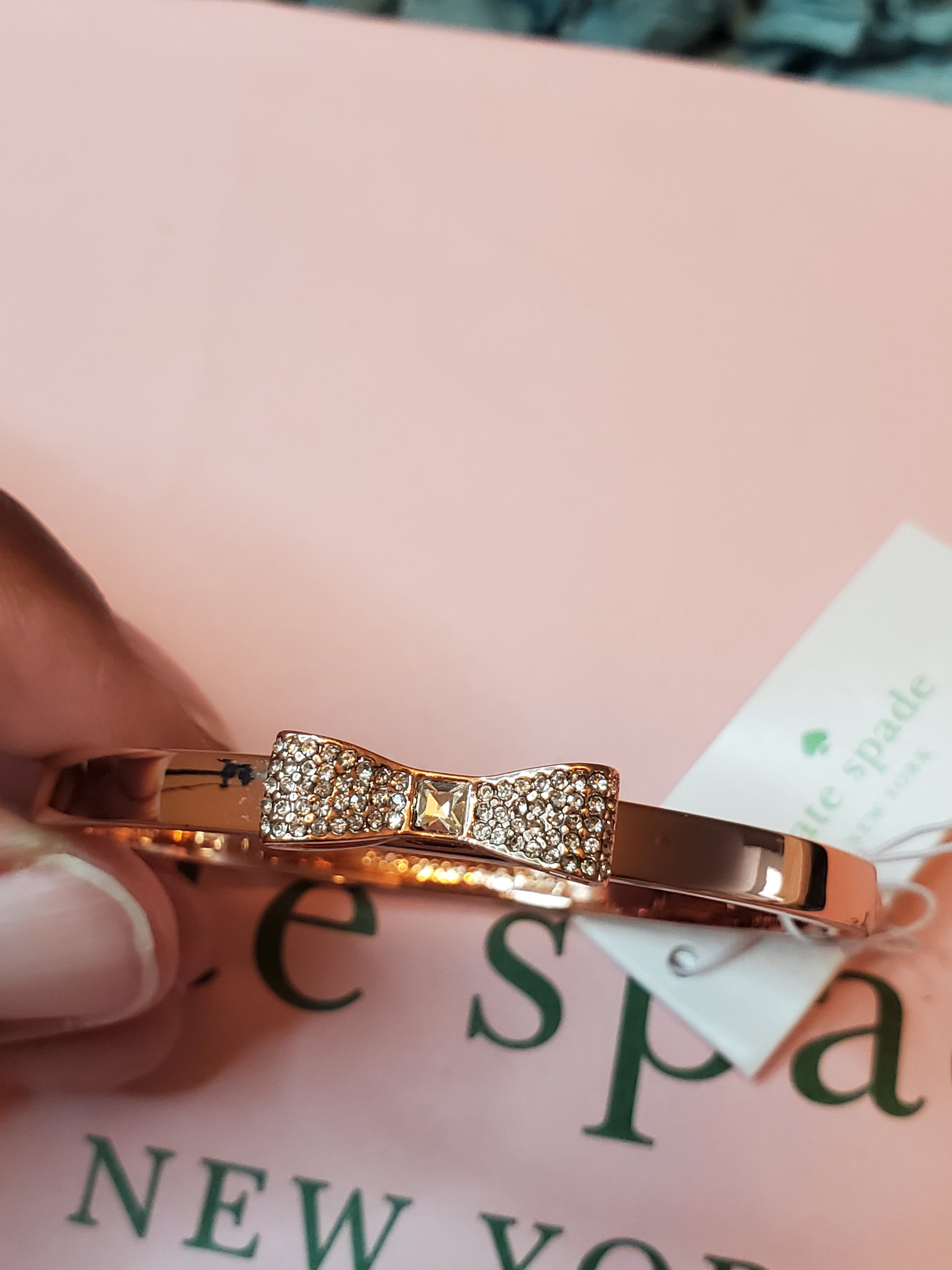 KATE SPADE Rose Gold Plated Pave Diamond Bow Bracelet 