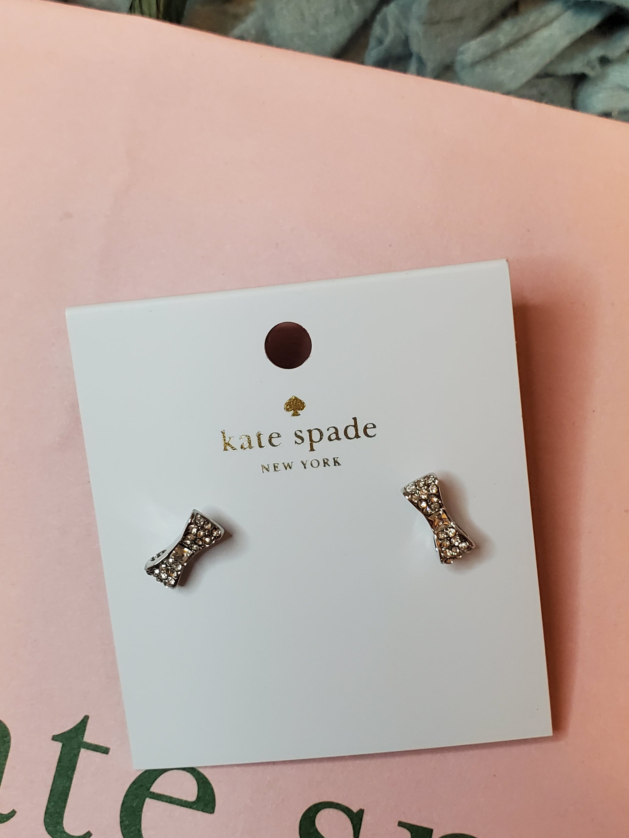 KATE SPADE Silver-Plated Pave Diamond Bow Earrings