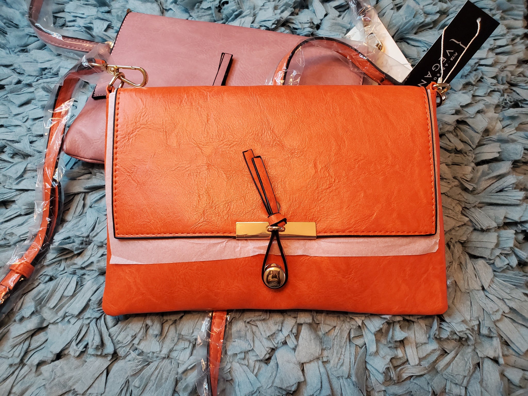 LE MIEL CROSSBODY SHOULDER BAG VEGAN PURSE ORANGE NWT