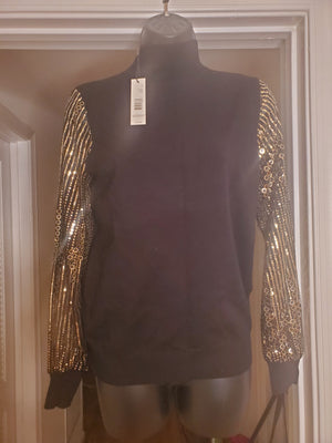 TAHARI Black Sweater with Gold Circular Sequins on Sleeves