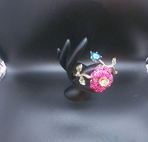 BETSEY JOHNSON Enchanted Rose Cuff Hinged Bracelet w/Pink, Blue, & Green Rhinestones