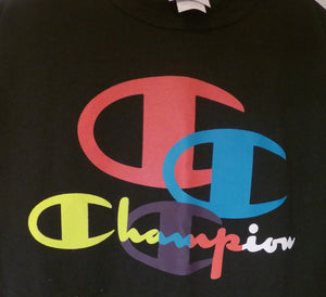 Black Champion Multi-Colored Lettering Tee (Size XL) 