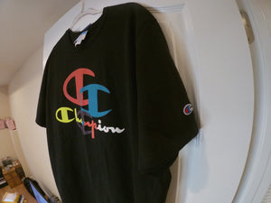 Black Champion Multi-Colored Lettering Tee (Size XL) 