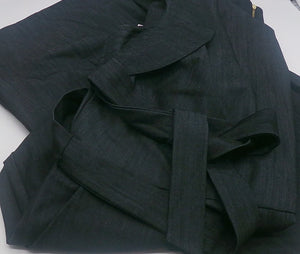 ﻿CALVIN KLEIN Flutter Collar Round Neck /Short Sleeve Belted Denim Jumpsuit
