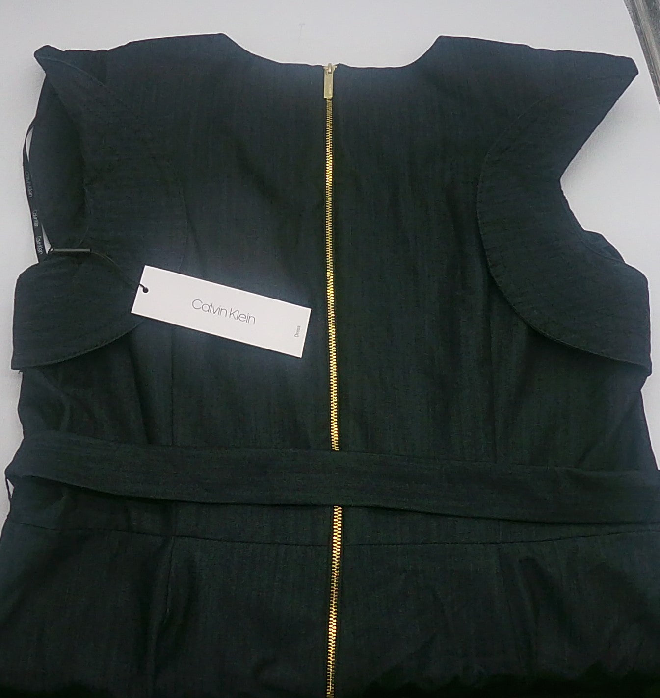 Flutter Collar/Short-Sleeve Belted Denim Jumpsuit (Size 14) - RetailResaleShop Flutter Collar/Short-Sleeve Belted Denim Jumpsuit (Size 14) - RetailResaleShop