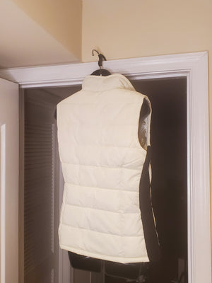 CALVIN KLEIN Cream Quilted Full Zip Puffer Vest with Black Knit Panels